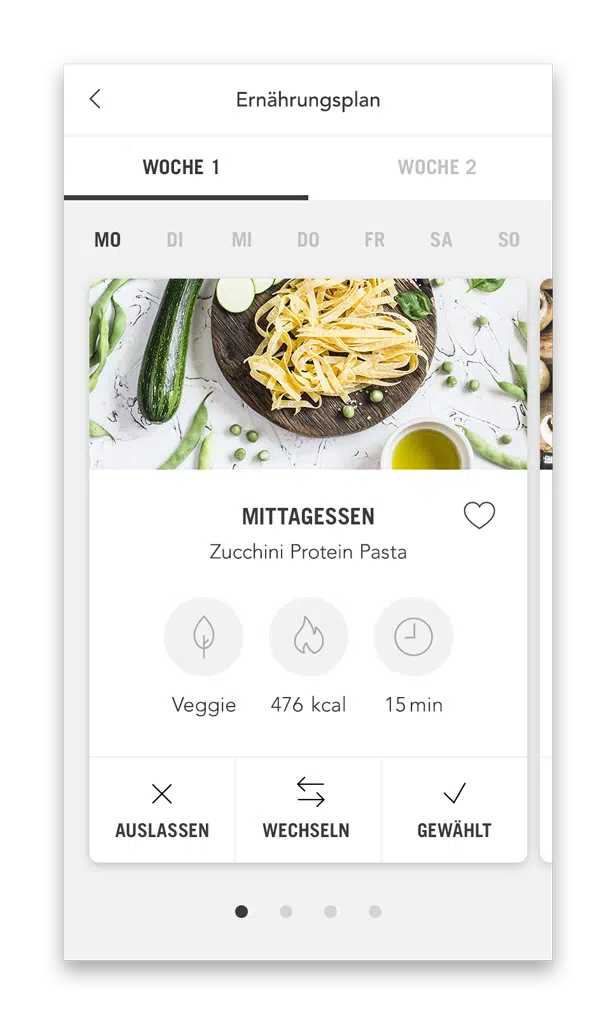 BikeX Ernährungsplan Plan mit Mahlzeiten (Smartphone Ansicht Beispiel Tag)